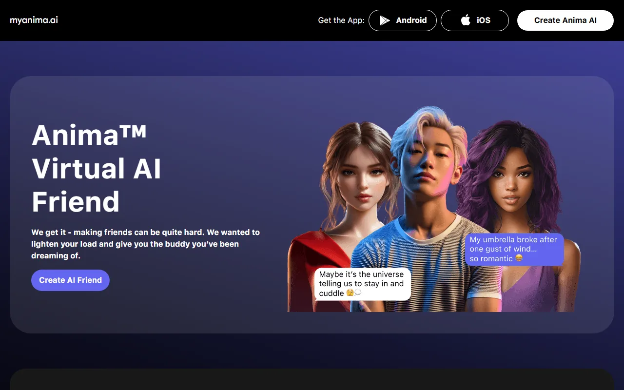 Anima AI homepage screenshot 2026