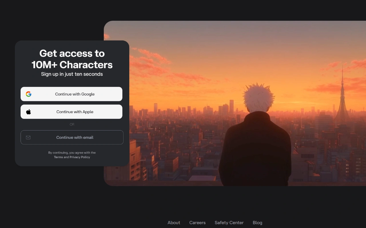 Character AI homepage screenshot 2026