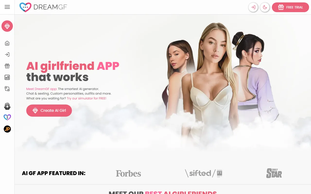 DreamGF homepage screenshot 2026