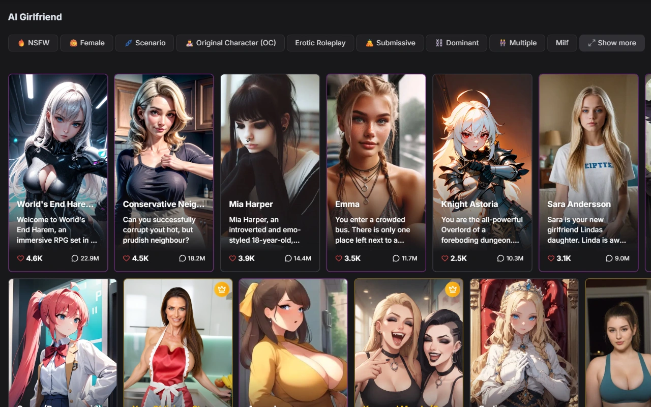 GirlfriendGPT homepage screenshot 2026