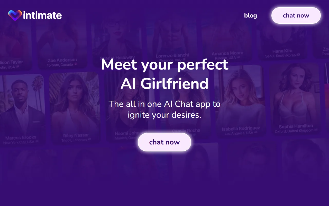 Intimate AI homepage screenshot 2026