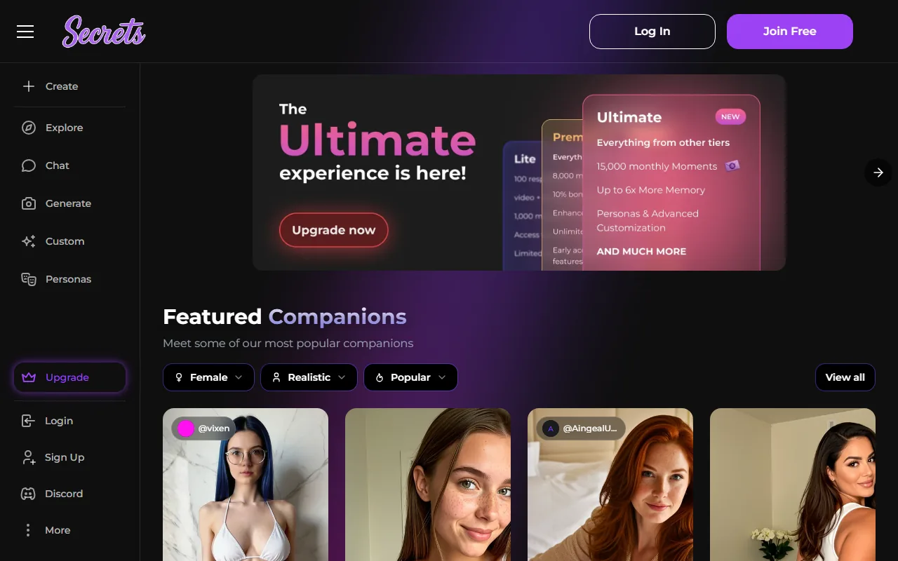 Secrets AI homepage screenshot 2026