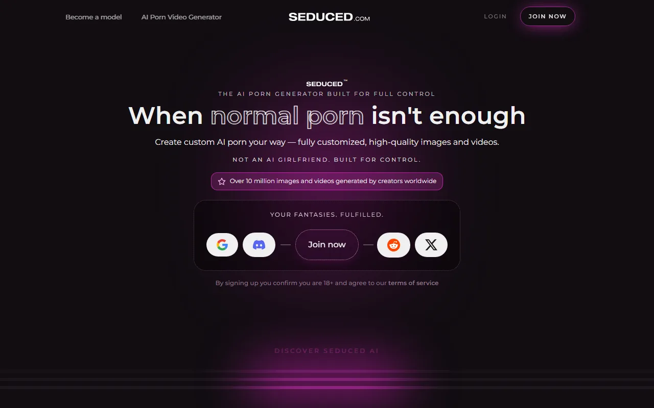 Seduced AI homepage screenshot 2026