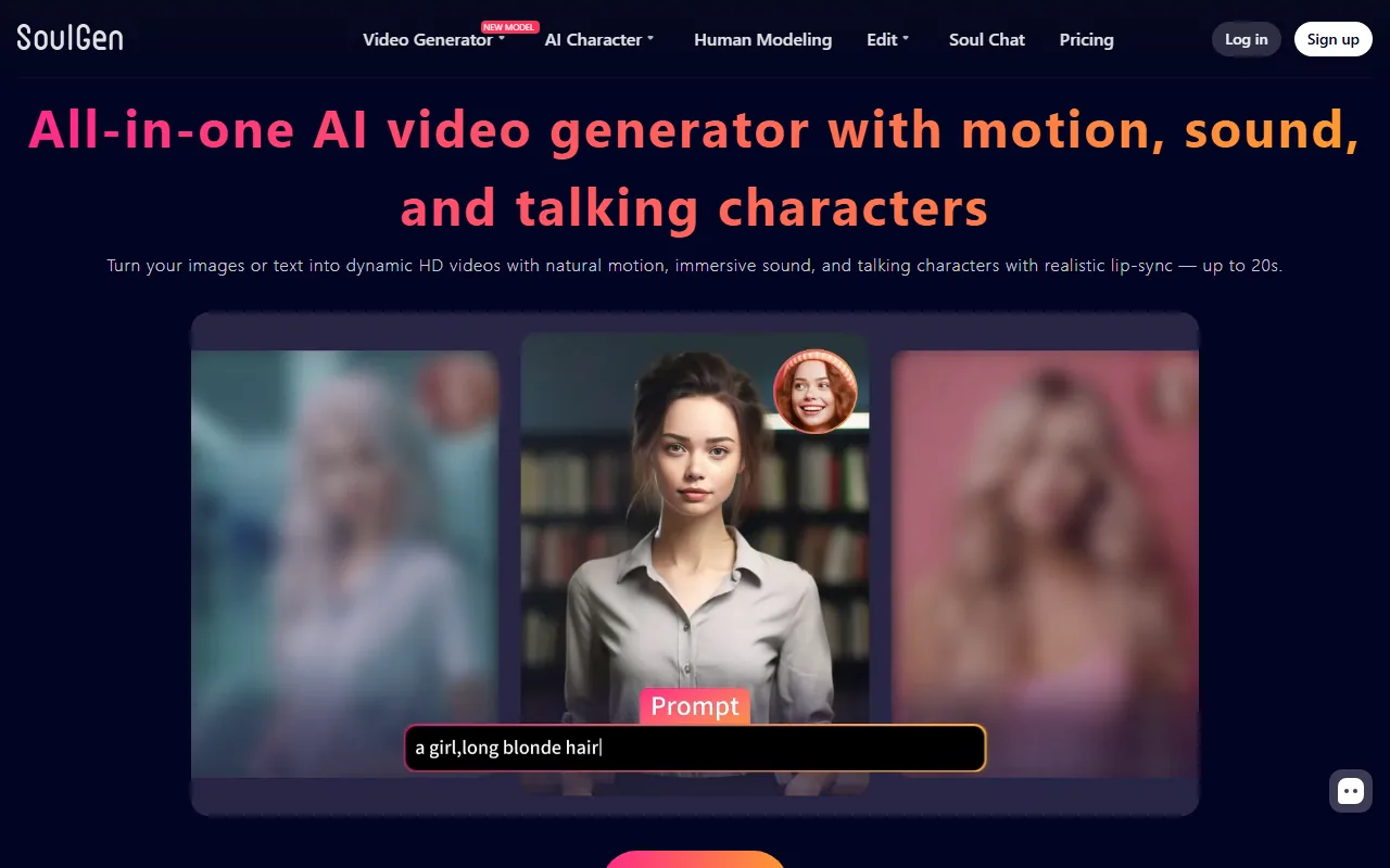SoulGen AI homepage screenshot 2026