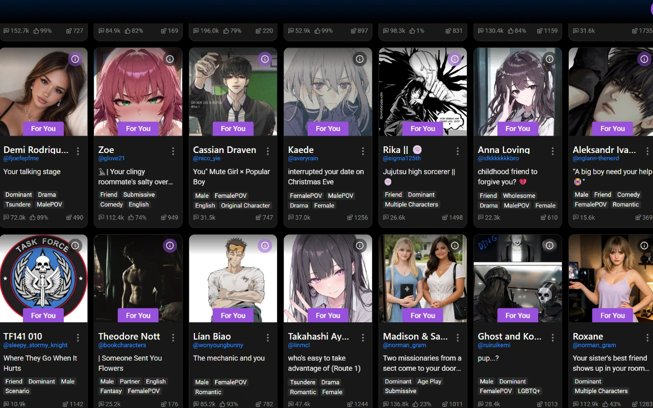 SpicyChat AI homepage screenshot 2026